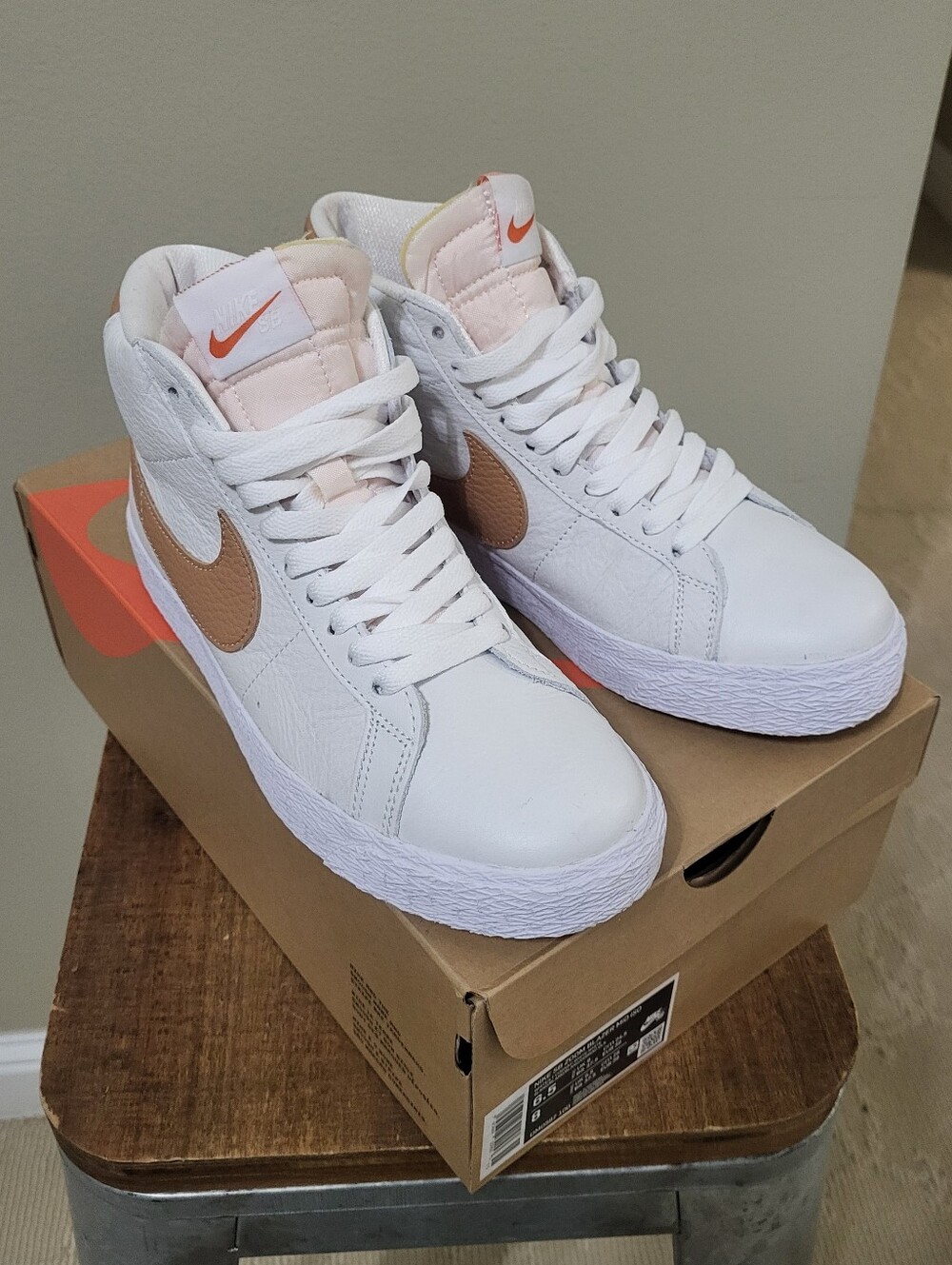 Nike Women’s Mid-Top Sneakers in White with Tan Swoosh. BRAND NEW